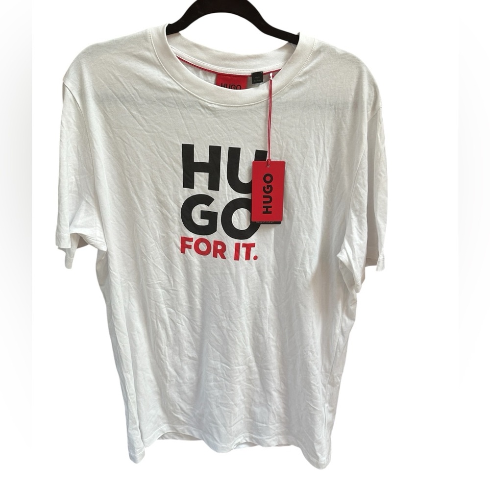 HUGO BOSS Stacked Logo Cotton T-Shirt White Size L- NWT